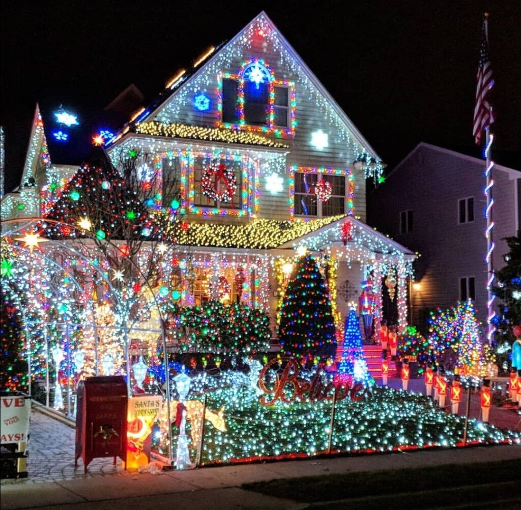 house christmas lights blue white red